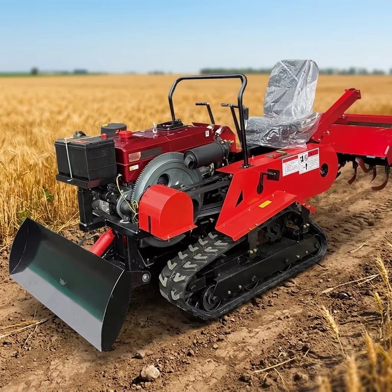 Agricultural Crawler Rotary Tiller Diesel 25 HP Large Weeding Seat Driven Micro Tiller Ditching Loosening Soil Cultivator