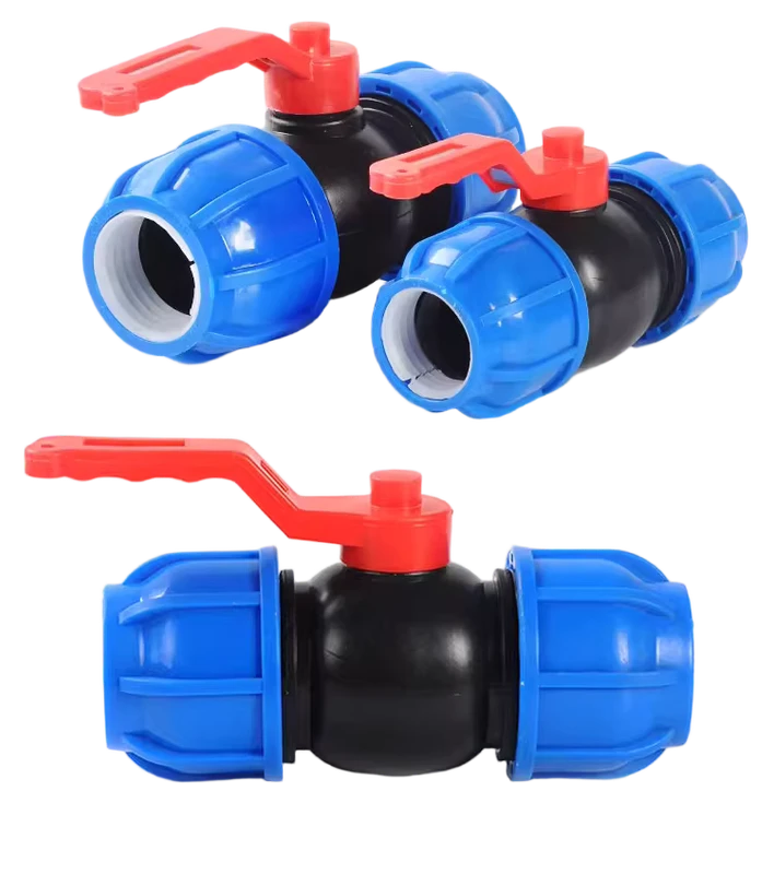 DN20 110MM High Irrigation HDPE Pipe Fitting PP Red Long Handle Ball Valve Quick Compression Quick Connector Water Supply