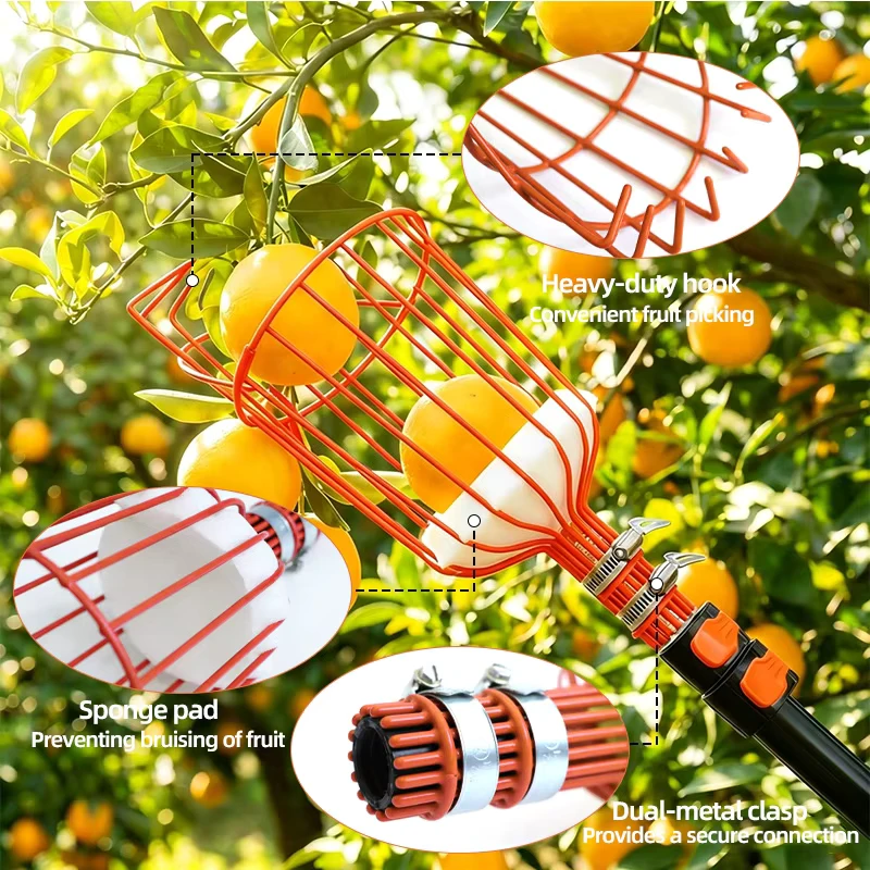 Fruit Picker Pole Basket Telescoping Extendable Manual Apple Picker Picking Avocados Figs Mangoes